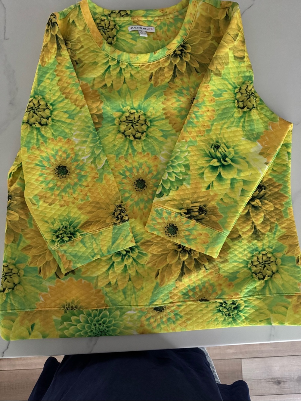 Isaac Mizrahi Yellow and Green Floral Quilted Long Sleeve Top